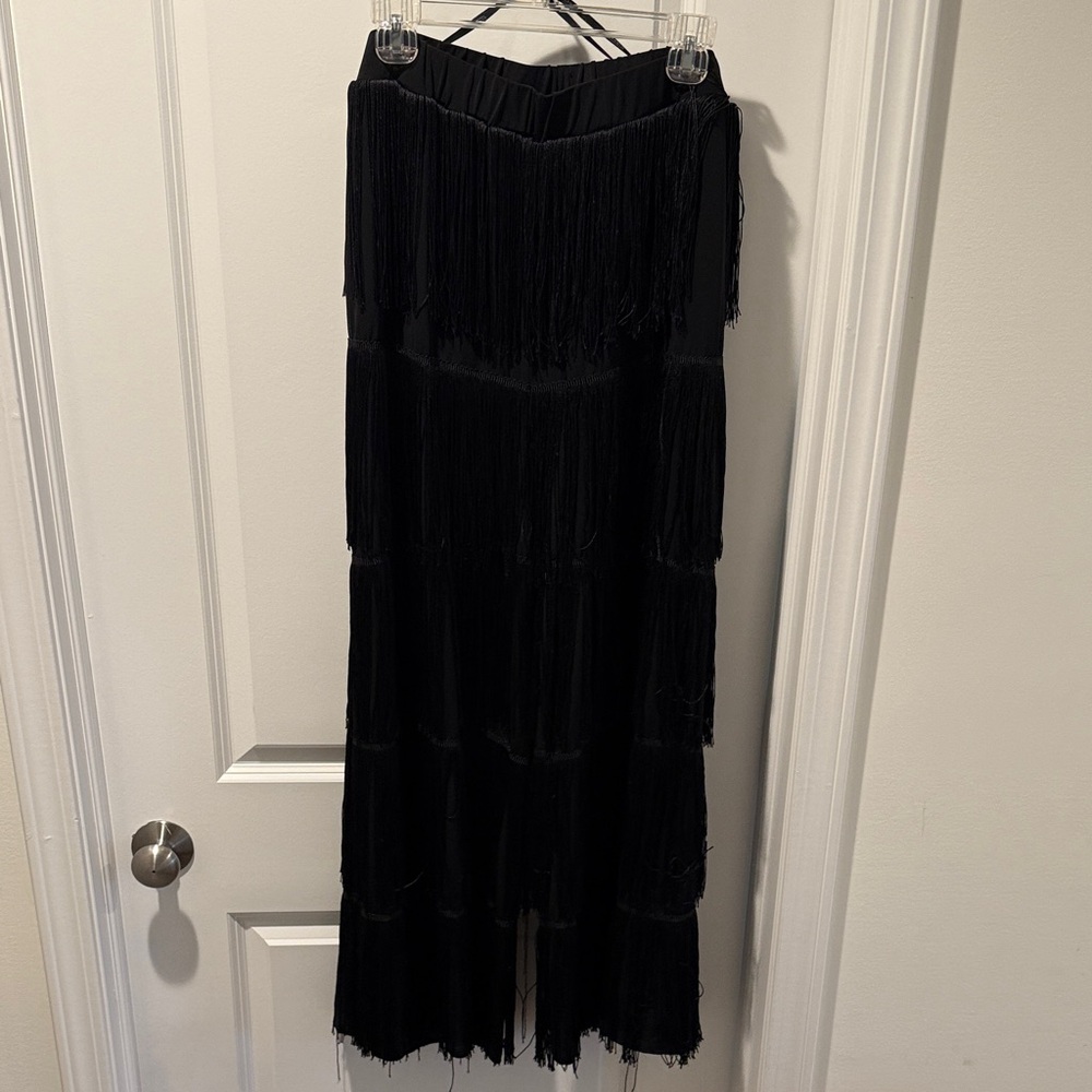 ELOQUII Black Fringe Wide-leg Pants